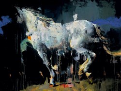 Two Blues and an Orange by Christian Hook - Stretch Canvas sized 40x30 inches. Available from Whitewall Galleries
