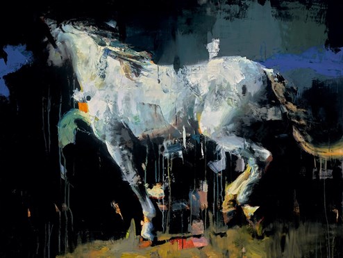 Two Blues and an Orange by Christian Hook - Stretch Canvas